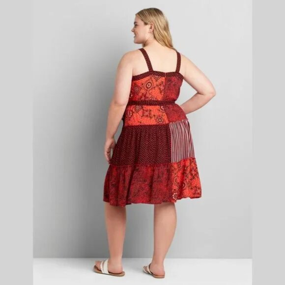Lane Bryant Red Patchwork Sleeveless Dress 20 - Picture 4 of 16